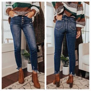 Kancan High Rise Ankle Skinny Women's Buttonfly Distressed Jeans Size 13/30